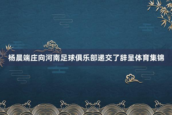 杨晨端庄向河南足球俱乐部递交了辞呈体育集锦